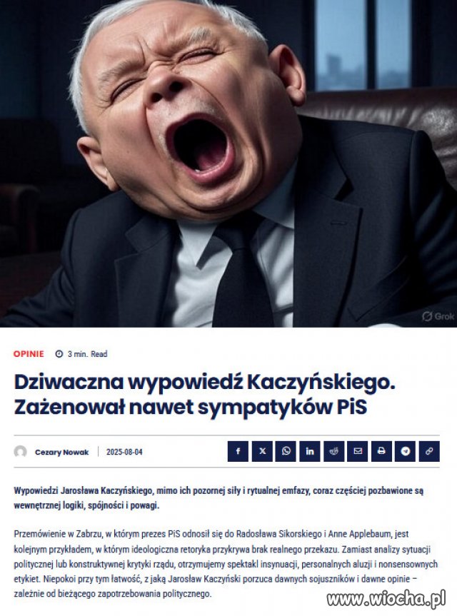Senilny Kaczyński coraz większym obciażeniem dla PiS...