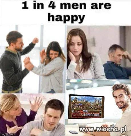 1 mężczyzna jest zadowolony 