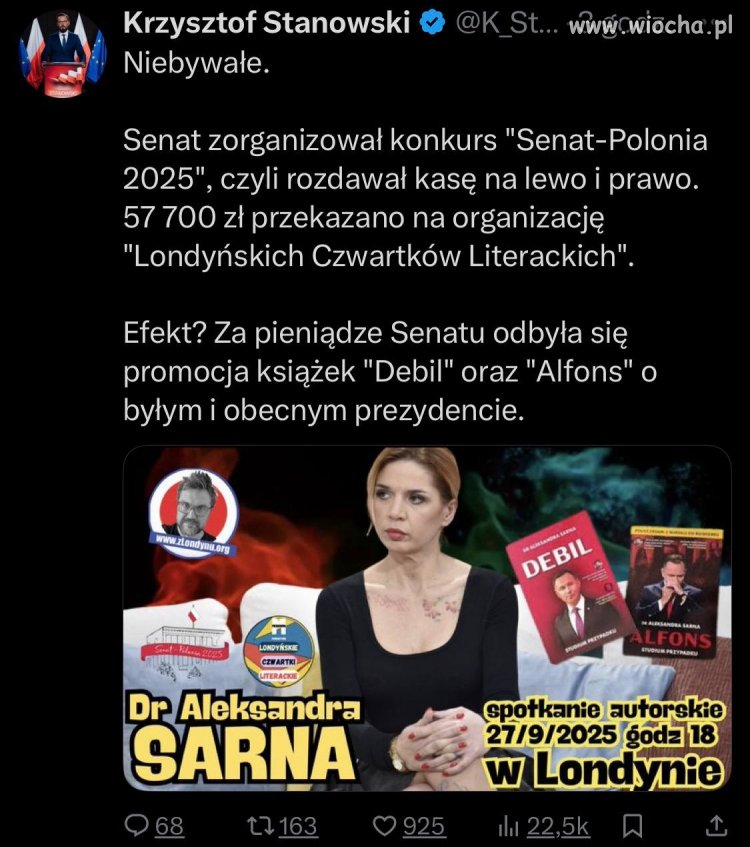 Literackie czwartki za pieniądze Senatu.