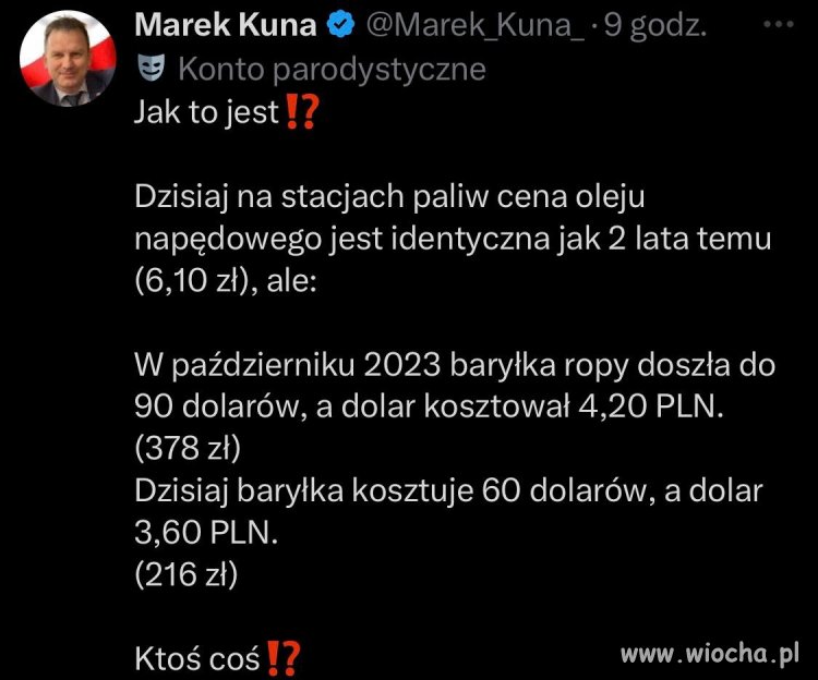 Cena paliwa dziś i 2 lata temu