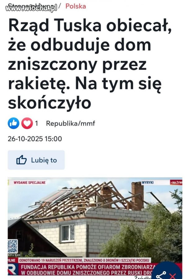 Rząd Tuska obiecał, że odbuduje dom zniszczony przez rakietę. Na tym się skończyło