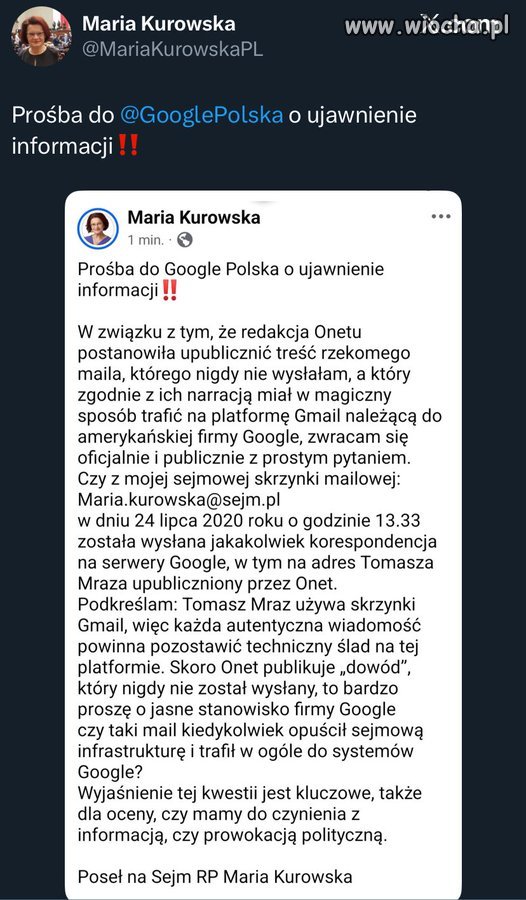 To żart?  ''Szanowny Panie Guglu, ojcu Gmaila, tu piszę ja- Marysia z Polski, 