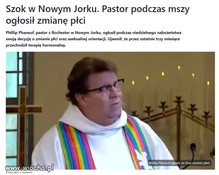 Zamierza przejść zmianę płciową. Podczas niedzielnego nabożeństwa był ubrany w tęczową stułę.  