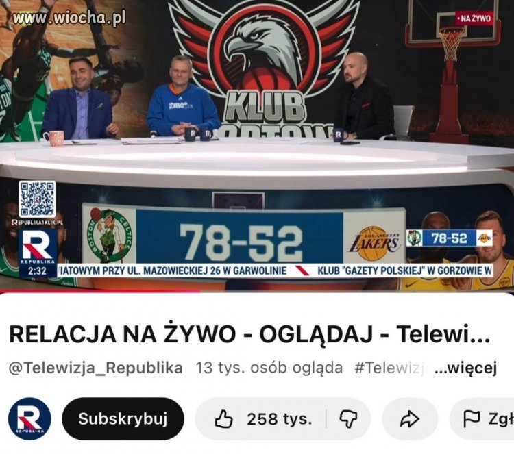 NBA w TV Republika. Kilku gości siedzi w studiu i opowiada, co widzi na ekranie xD
