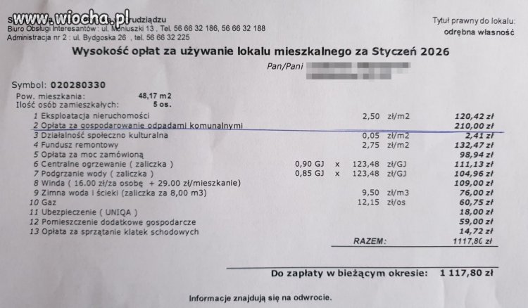 Wysokość czynszu w 2026 r. za mieszkanie 48 mkw w mieście powiatowym