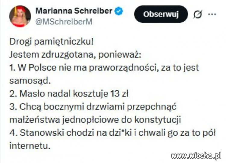 Marianna Schreiber znowu przypomniała sobie hasło