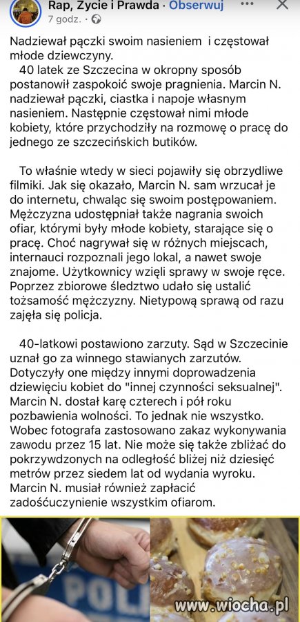 W więzieniu będzie miał nasienia  pod dostatkiem