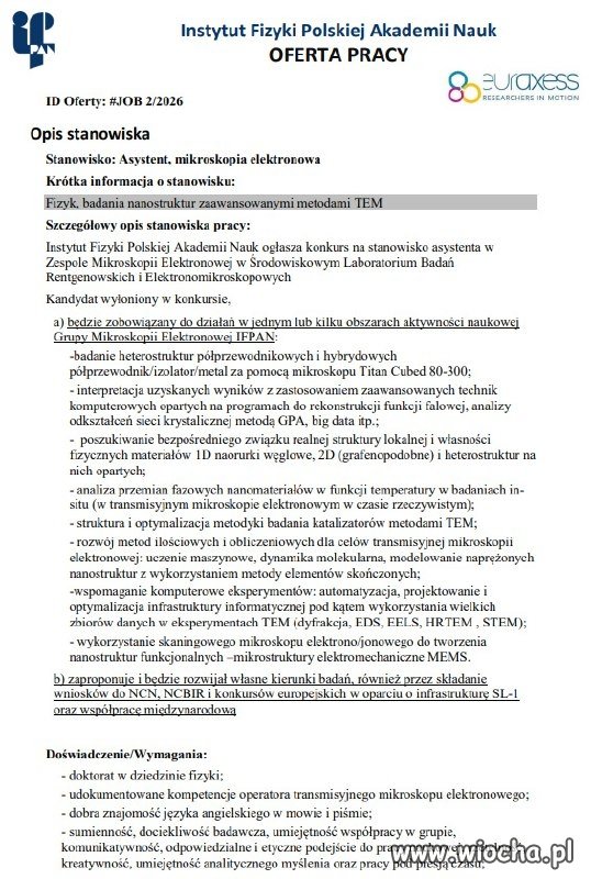 Jest ciekawa oferta pracy. Może ktoś z Was będzie chciał aplikować?