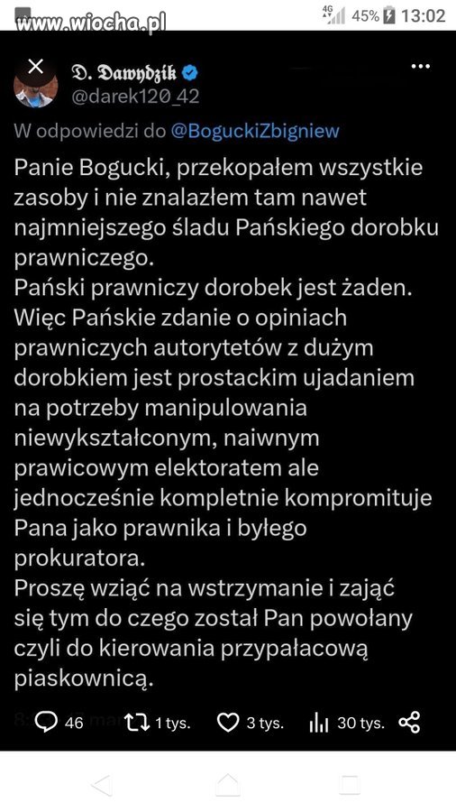 Prawnik, to musi być przenośnia, Bogucki to dzban.