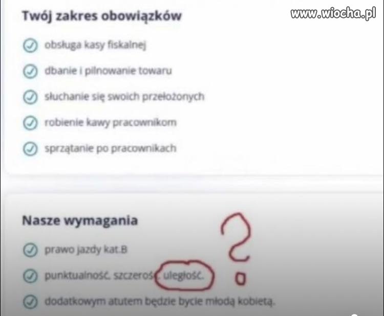 Jeden z warunków zatrudnienia jest uległość