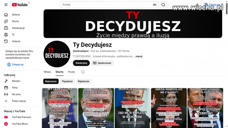 Kanał YouTube, z którego kilku użytkowników wiochy