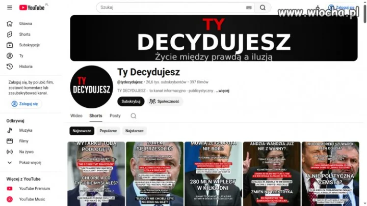Kanał YouTube, z którego kilku użytkowników wiochy