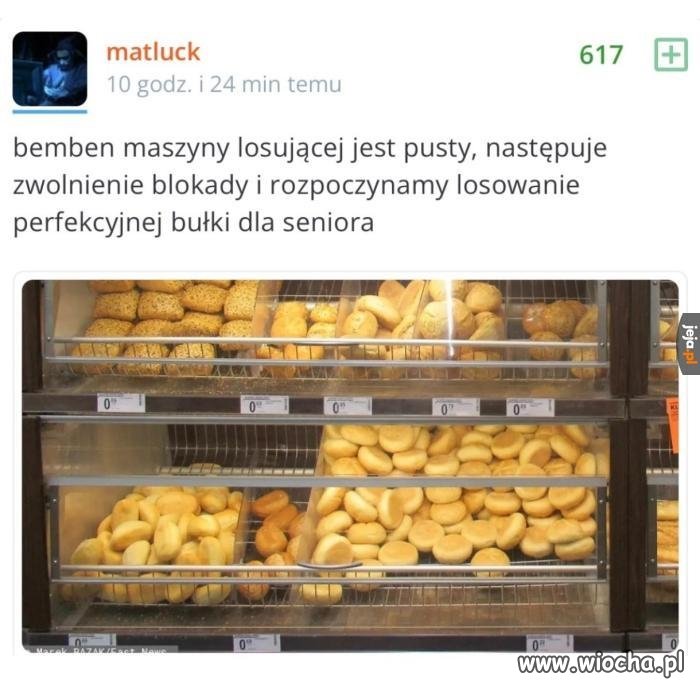 Wyjątkowa bułka dla seniora w kolejce po swoje