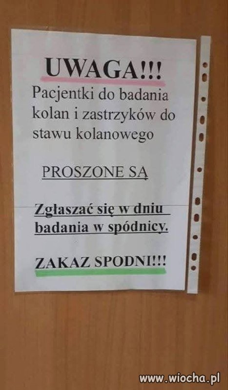 Zgłaszać się w dniu badania w spódnicy