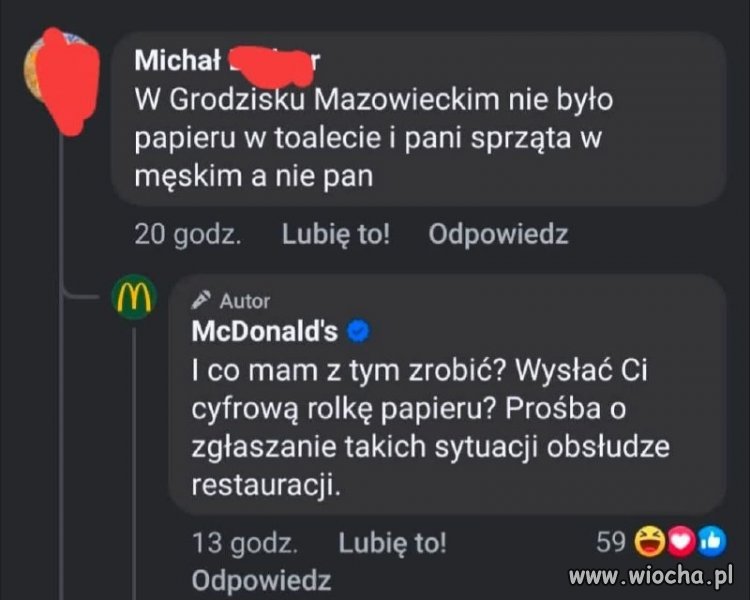 W Grodzisku Mazowieckim pani sprząta w męskim i nie było papieru