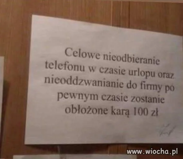 Kara 100 zł za nieoddzwanianie do firmy na urlopie
