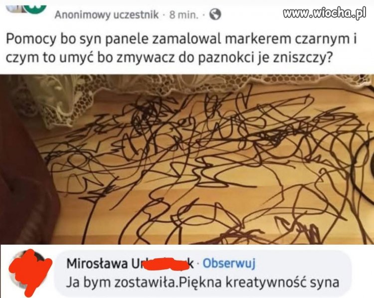 Syn zamalował panele