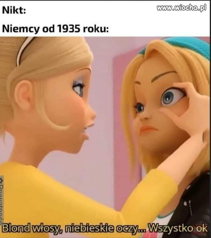 Blond włosy, niebieskie oczy