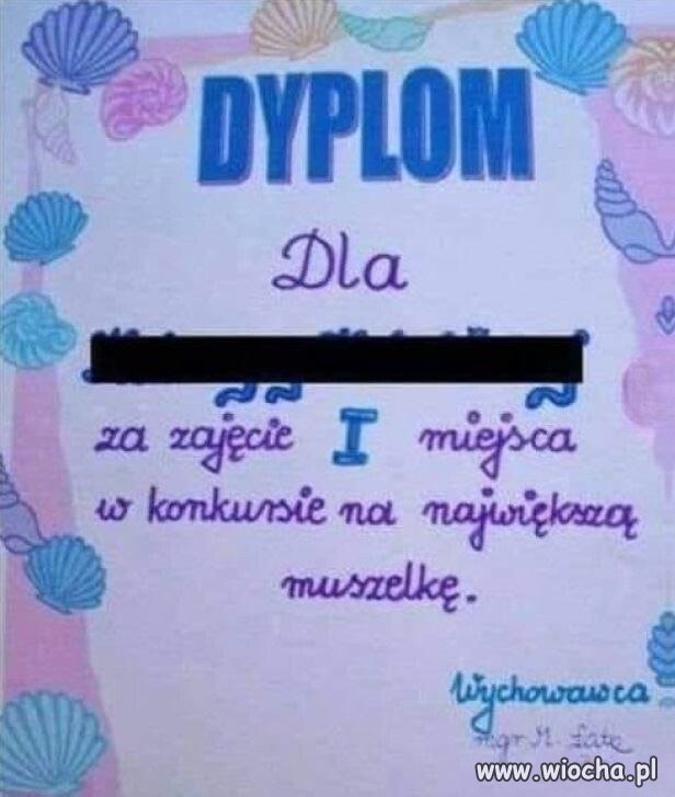 I miejsce w konkursie na największą muszelkę
