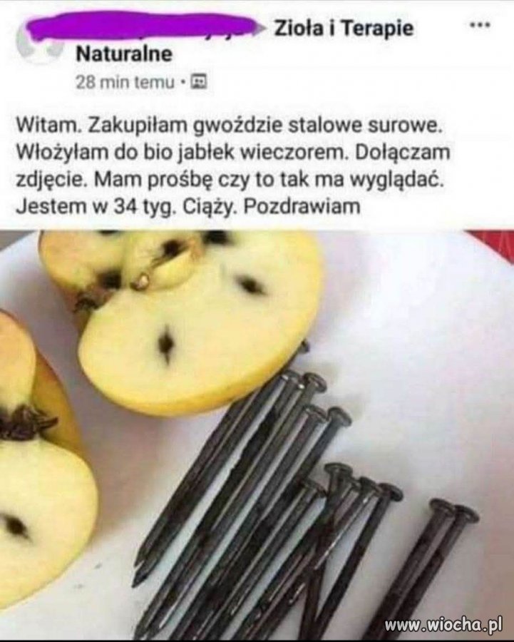 Wsadziłam gwoździe stalowe w jabłka na noc