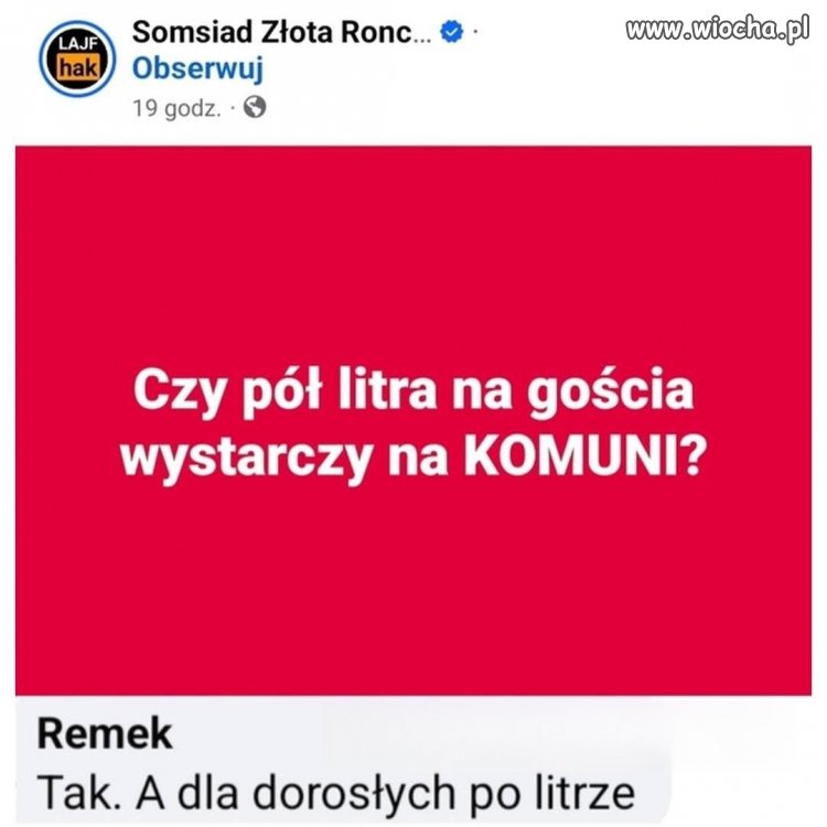Czy pół litra dla gościa na komunii starczy?